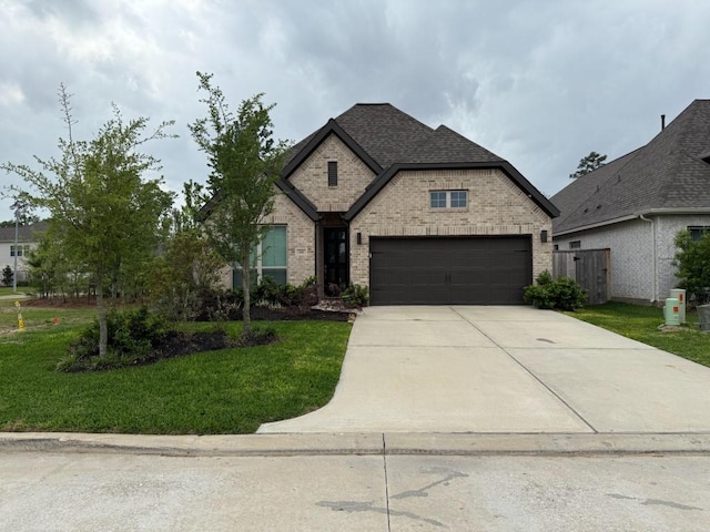 644 Sand Branch Dr, Conroe, TX 77304 - french provincial home featuring brick siding, driveway, a garage, and a shingled roof