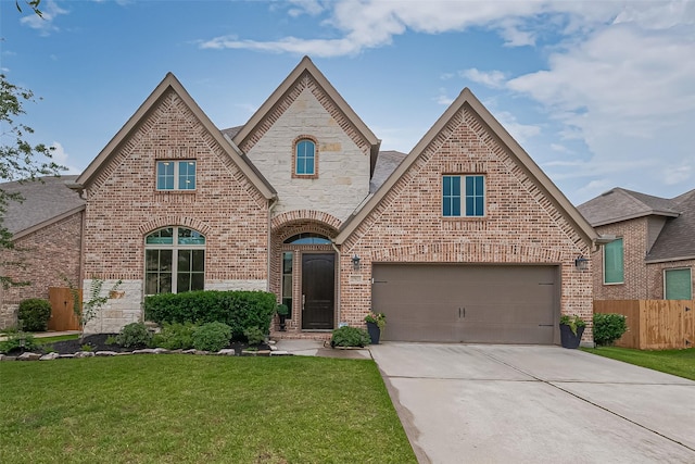 27923 Coulter Dr, Spring, TX 77386 - french country inspired facade featuring brick siding, driveway, a garage, and stone siding