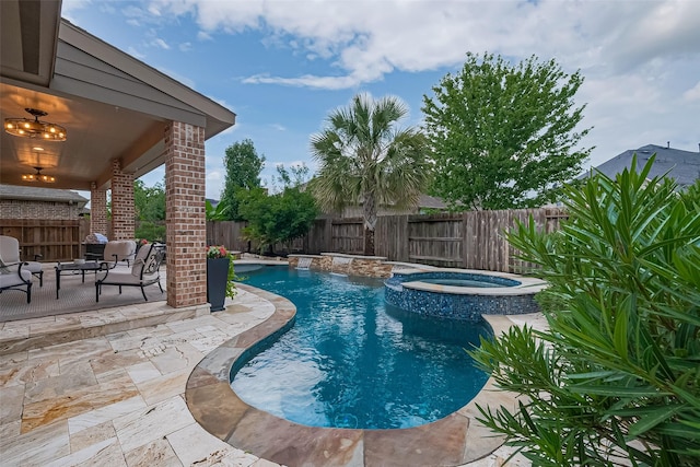 27923 Coulter Dr, Spring, TX 77386 - view of pool featuring a fenced backyard, a patio area, and a pool with connected hot tub