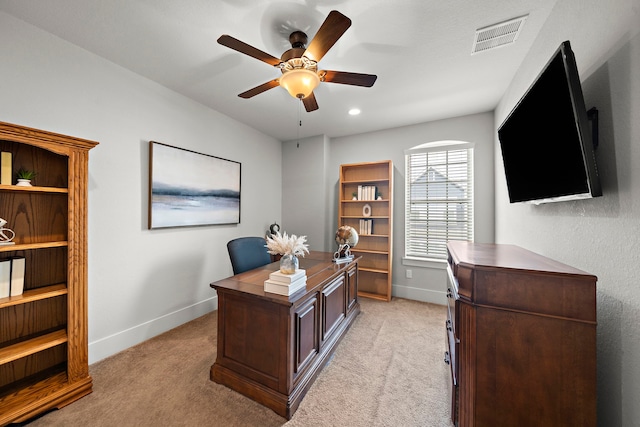 2027 Tarfite Pl, Houston, TX 77077 - office area with ceiling fan, light colored carpet, and baseboards