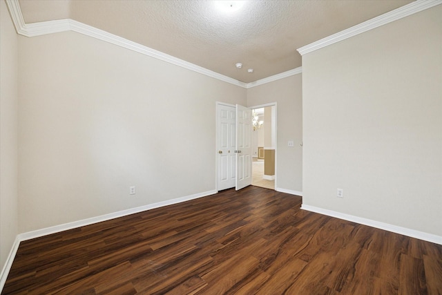 10115 Willow Crossing Dr, Houston, TX 77064 - empty room featuring dark wood finished floors, baseboards, ornamental molding, and a textured ceiling