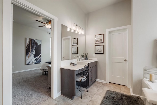 6903 Aspen Peak Dr, Baytown, TX 77521 - bathroom featuring vanity, a ceiling fan, baseboards, and tile patterned flooring