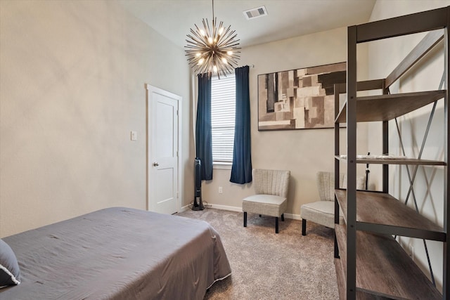 6903 Aspen Peak Dr, Baytown, TX 77521 - bedroom featuring a chandelier, carpet floors, and baseboards