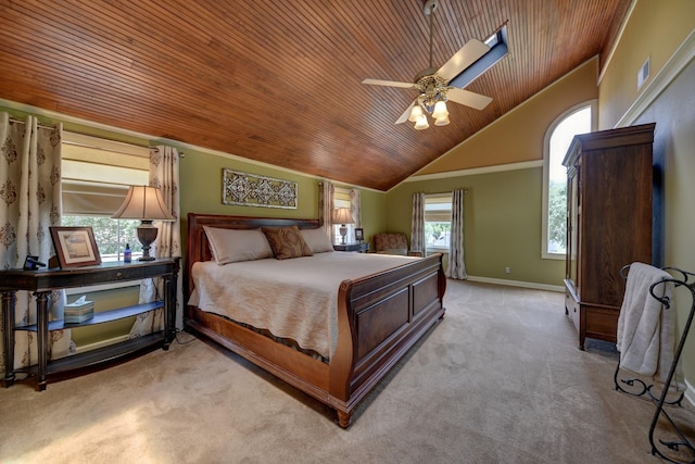 1026 Atchison St, Sealy, TX 77474 - carpeted bedroom featuring wood ceiling, a ceiling fan, and high vaulted ceiling