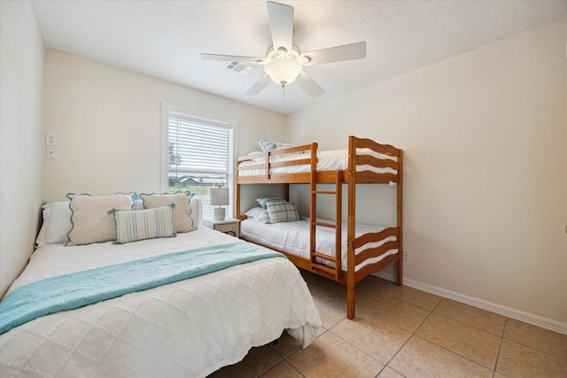 115 N River Place Rd, Rio Frio, TX 78879 - bedroom with light tile patterned floors, a ceiling fan, and baseboards