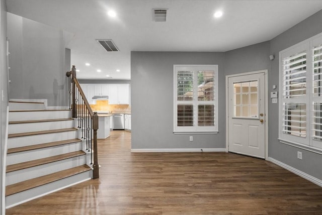 16610 Avenfield Rd, Tomball, TX 77377 - foyer with wood finished floors, recessed lighting, and stairs