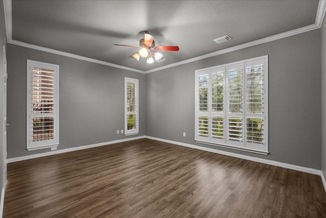 16610 Avenfield Rd, Tomball, TX 77377 - unfurnished room featuring dark wood finished floors, a ceiling fan, and crown molding