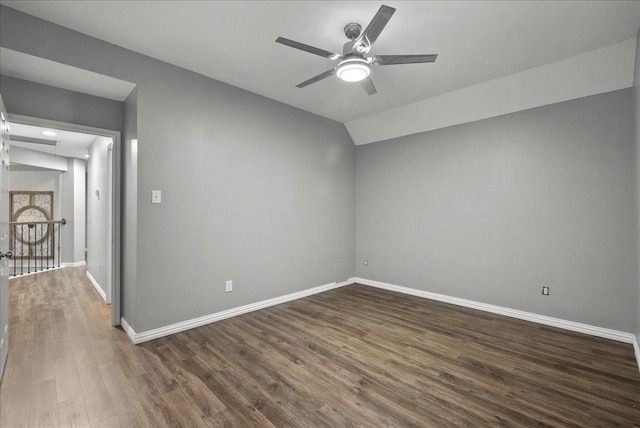 16610 Avenfield Rd, Tomball, TX 77377 - empty room with a ceiling fan, dark wood-style floors, and lofted ceiling