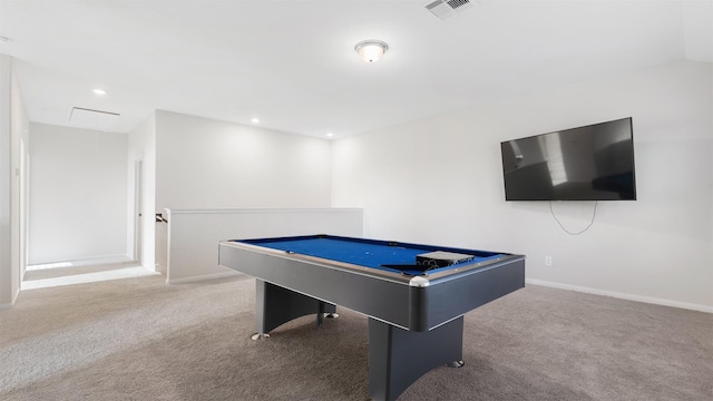10710 Cliffs View Dr, Rosharon, TX 77583 - playroom with carpet, attic access, pool table, and baseboards
