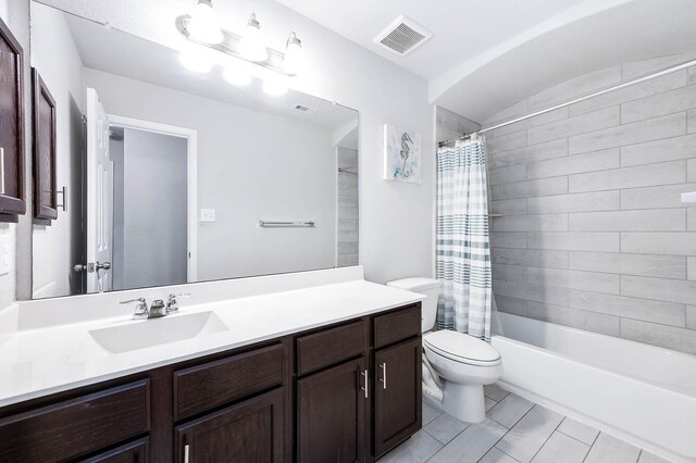 32322 Dusted Bronze Dr, Brookshire, TX 77423 - bathroom featuring vanity, toilet, shower / bath combo, and tile patterned floors