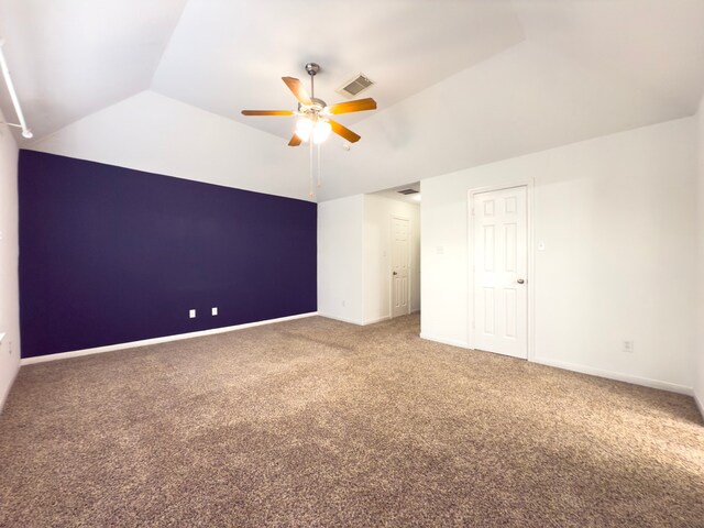 5227 Brinkman Ct, Houston, TX 77091 - unfurnished bedroom featuring lofted ceiling, carpet, baseboards, and a ceiling fan
