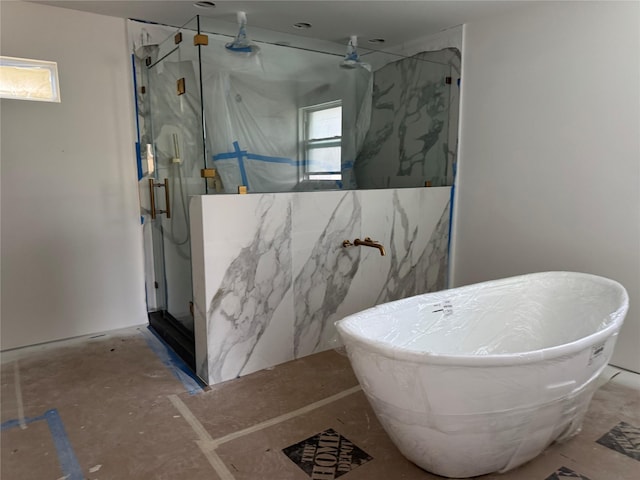 5115 S Braeswood Blvd, Houston, TX 77096 - full bathroom with a marble finish shower and a freestanding tub