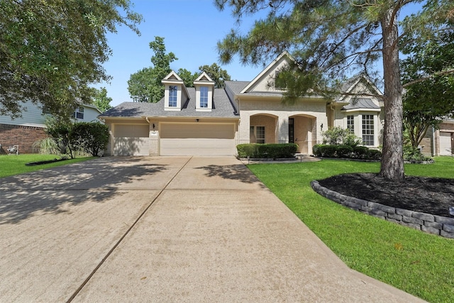 15 River Ridge Loop, The Woodlands, TX 77389 - view of front of property featuring brick siding, an attached garage, concrete driveway, and a front yard