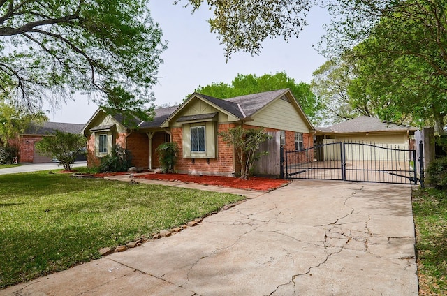 11703 Easterling Dr, Houston, TX 77065 - ranch-style house featuring brick siding, a gate, driveway, a front yard, and a garage