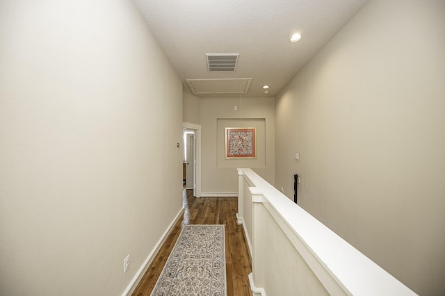 1239 W 22nd St Unit C, Houston, TX 77008 - hallway with an upstairs landing, attic access, dark wood-style flooring, recessed lighting, and baseboards
