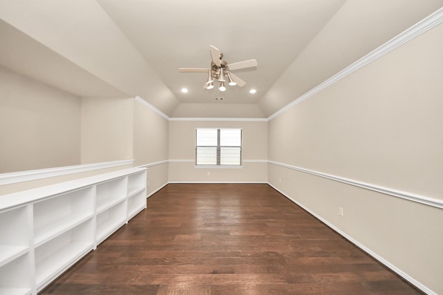5627 Darling, Houston, TX 77007 - empty room with lofted ceiling, ceiling fan, wood finished floors, and recessed lighting