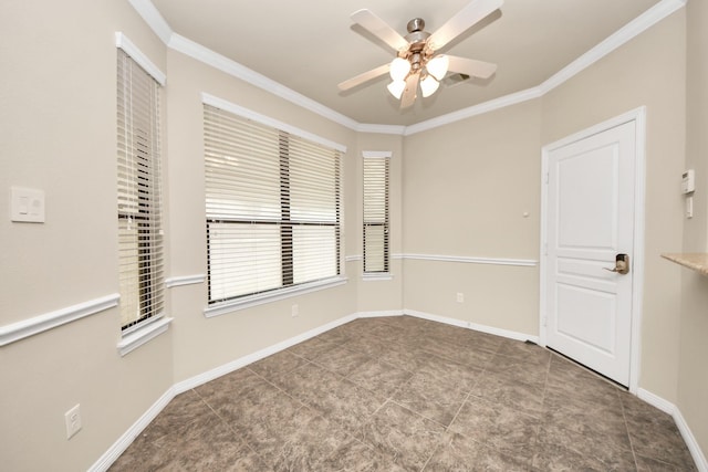5627 Darling, Houston, TX 77007 - tiled spare room featuring a ceiling fan, ornamental molding, and baseboards