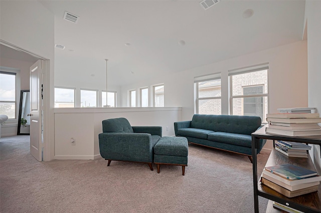 11251 Buchanan Coves Ln, Cypress, TX 77433 - living area featuring carpet flooring and vaulted ceiling