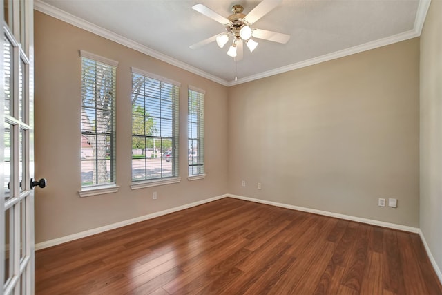 7818 Desert Canyon Ct, Houston, TX 77041 - unfurnished room with plenty of natural light, dark wood-style floors, baseboards, ornamental molding, and a ceiling fan