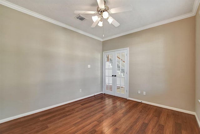 7818 Desert Canyon Ct, Houston, TX 77041 - spare room with french doors, dark wood-style floors, baseboards, crown molding, and ceiling fan