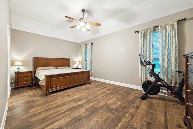 18411 S Raven Shore Dr, Cypress, TX 77433 - bedroom featuring dark wood-style flooring, ceiling fan, and vaulted ceiling