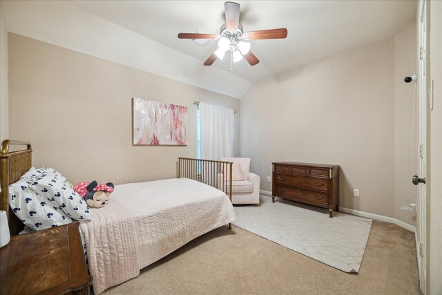 18411 S Raven Shore Dr, Cypress, TX 77433 - carpeted bedroom featuring a ceiling fan and lofted ceiling