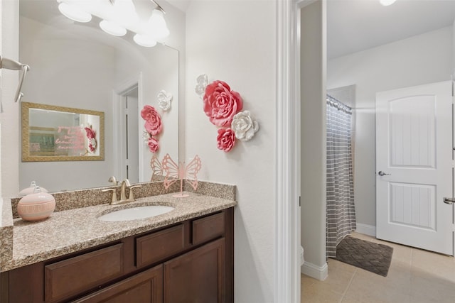 2114 Holly Manor Ct, Katy, TX 77493 - bathroom with vanity, tile patterned floors, toilet, and a shower with shower curtain