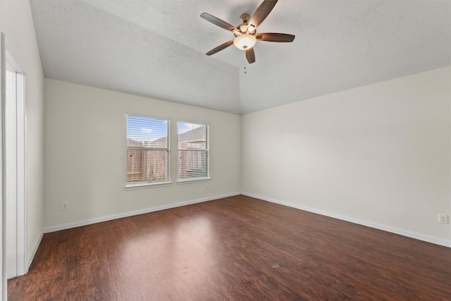 2611 Verano Dr, Richmond, TX 77406 - unfurnished room with wood finished floors, ceiling fan, lofted ceiling, and baseboards