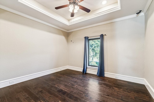 27521 Velvet Sky Way, Spring, TX 77386 - spare room featuring a raised ceiling, wood finished floors, a ceiling fan, ornamental molding, and baseboards