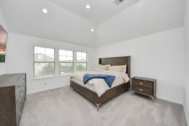 4214 Balboa Dr, Iowa Colony, TX 77583 - bedroom featuring lofted ceiling, light carpet, baseboards, and recessed lighting