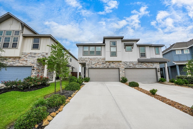 4214 Balboa Dr, Iowa Colony, TX 77583 - multi unit property featuring stone siding, concrete driveway, a garage, and board and batten siding