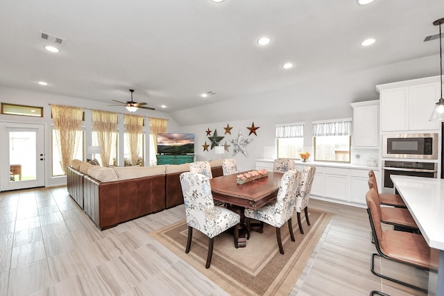 1311 Hudgins Pass, Richmond, TX 77469 - dining area with plenty of natural light, a ceiling fan, and recessed lighting