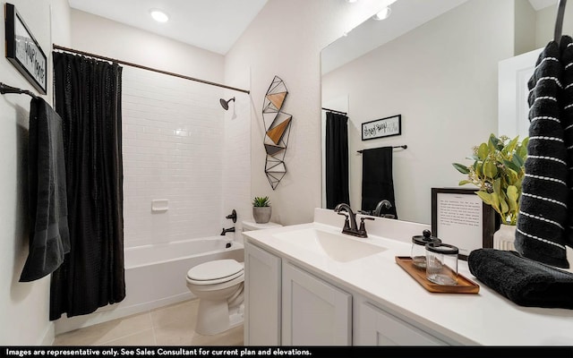 3644 Crosspointe Pass, Angleton, TX 77515 - full bath with toilet, vanity, tile patterned flooring, and shower / tub combo with curtain