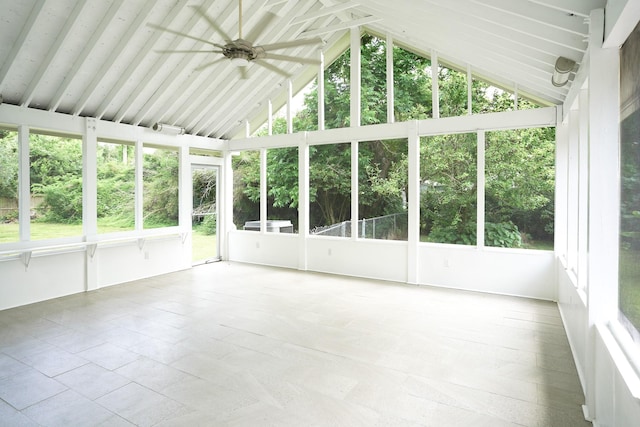 1514 Laurel St, La Marque, TX 77568 - unfurnished sunroom with ceiling fan, lofted ceiling, and plenty of natural light