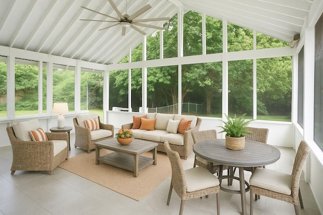 1514 Laurel St, La Marque, TX 77568 - sunroom with lofted ceiling, a ceiling fan, and outdoor lounge area