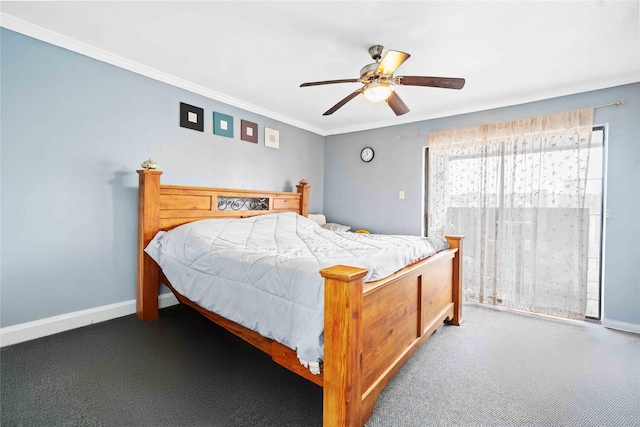 3015 Walnut Bend Ln Unit 37, Houston, TX 77042 - carpeted bedroom featuring ornamental molding, baseboards, and ceiling fan