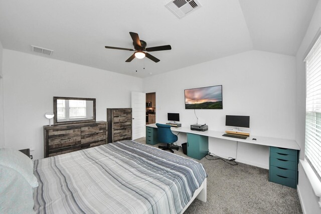 31811 Whittis Hill Way, Fulshear, TX 77441 - carpeted bedroom featuring an office area, vaulted ceiling, and ceiling fan