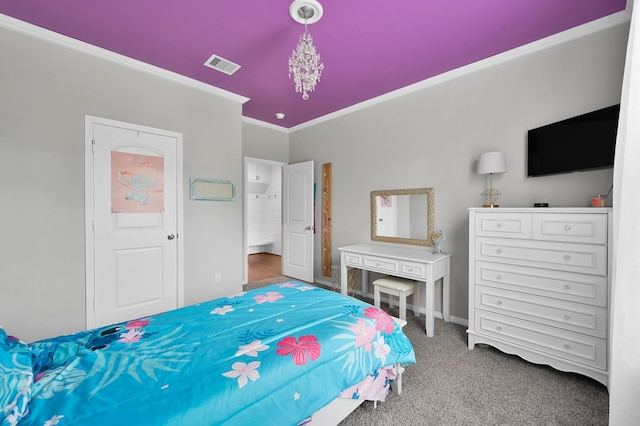 9175 White Tail Dr, Conroe, TX 77303 - bedroom with crown molding, carpet, and baseboards