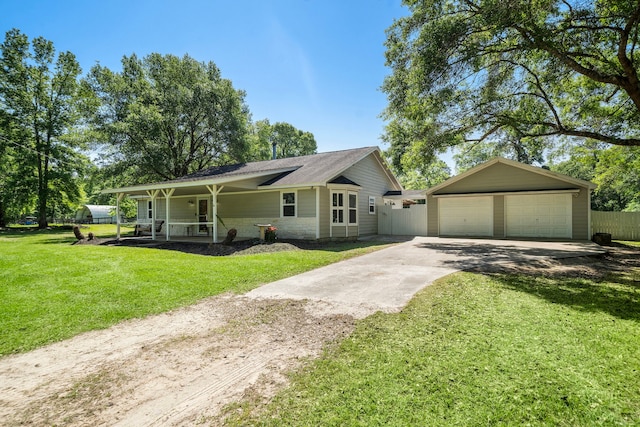 424 Hankamer Loop, Hankamer, TX 77560 - single story home with a garage, driveway, roof with shingles, and an outdoor structure