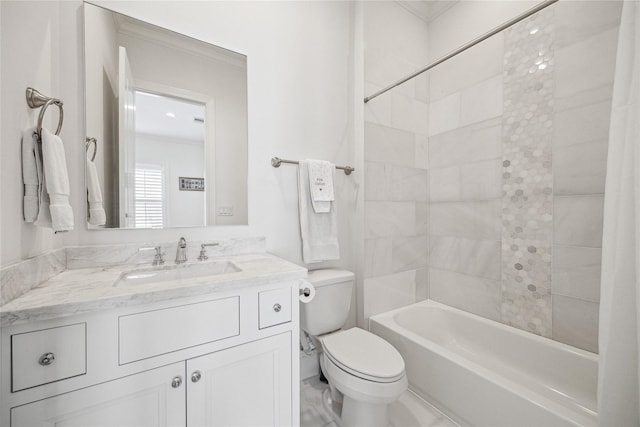 7506 Little Caprese Ln, Houston, TX 77055 - full bath with toilet, vanity, shower / bathtub combination, and crown molding