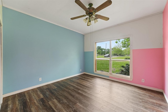 560 Donahoe Rd, Coldspring, TX 77331 - empty room with ceiling fan, baseboards, wood finished floors, and ornamental molding