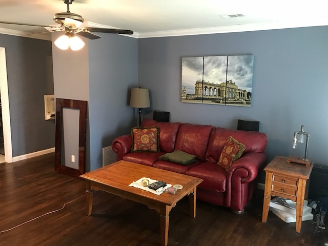 118 Whiting St, Galveston, TX 77550 - living area featuring crown molding, a ceiling fan, and wood finished floors