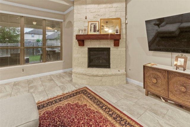 31428 Longwood Park Ln, Spring, TX 77386 - living room with baseboards and a fireplace