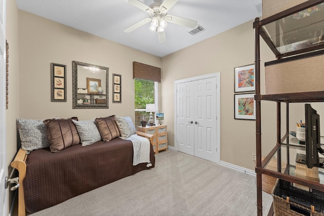 3 Forest Steppes Ct, The Woodlands, TX 77382 - carpeted living room featuring a ceiling fan and baseboards