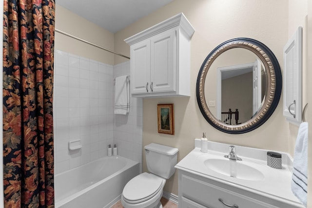 3 Forest Steppes Ct, The Woodlands, TX 77382 - bathroom with shower / bathtub combination with curtain, vanity, and toilet