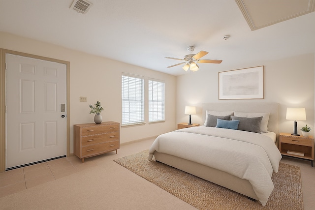 1108 W 22nd St, Houston, TX 77008 - bedroom with light colored carpet, a ceiling fan, and baseboards