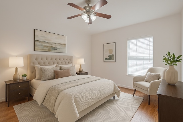 1108 W 22nd St, Houston, TX 77008 - bedroom featuring light wood-style floors, baseboards, and ceiling fan