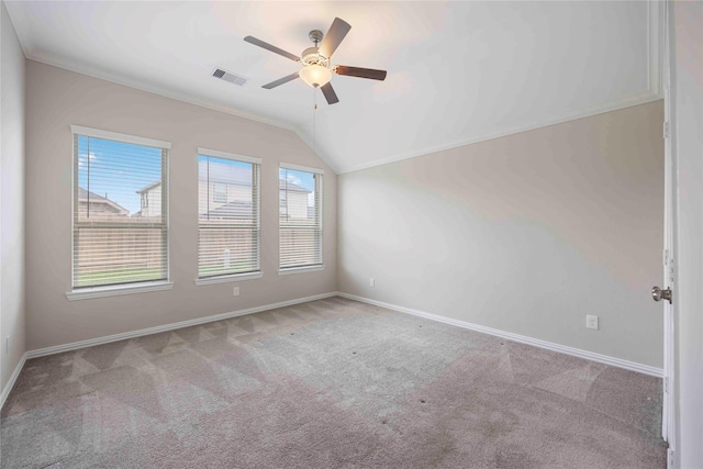 3677 Pinewood Bend Ln, Spring, TX 77386 - carpeted empty room with a ceiling fan, vaulted ceiling, and baseboards