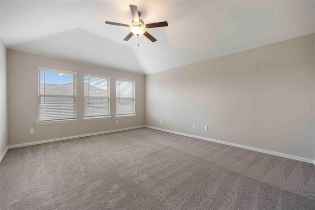 3677 Pinewood Bend Ln, Spring, TX 77386 - carpeted empty room with a ceiling fan, baseboards, and vaulted ceiling