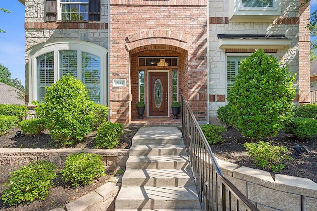 2153 Summit Mist Dr, Conroe, TX 77304 - doorway to property featuring brick siding and stone siding